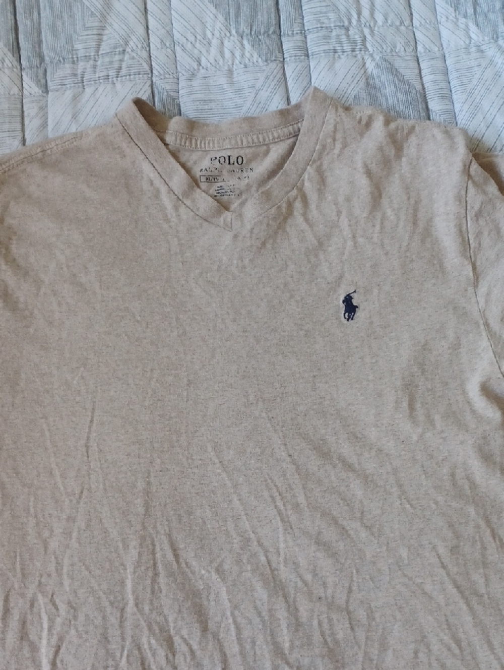 Polo Ralph Lauren V-Neck Tee in Beige with Navy Pony